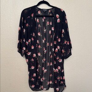 Express Black Floral Kimono- Small